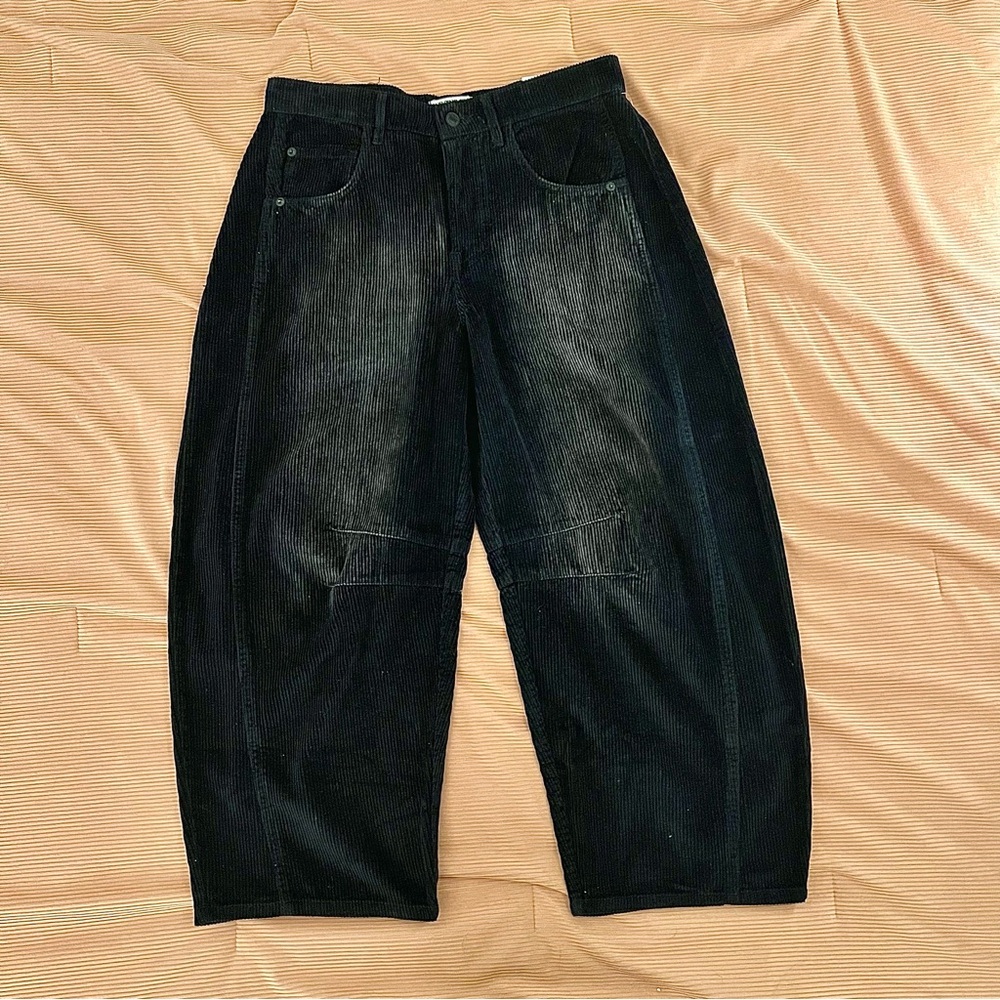 We the Free Free People Good Luck mid rise corduroy barrel jeans 28 NWT black